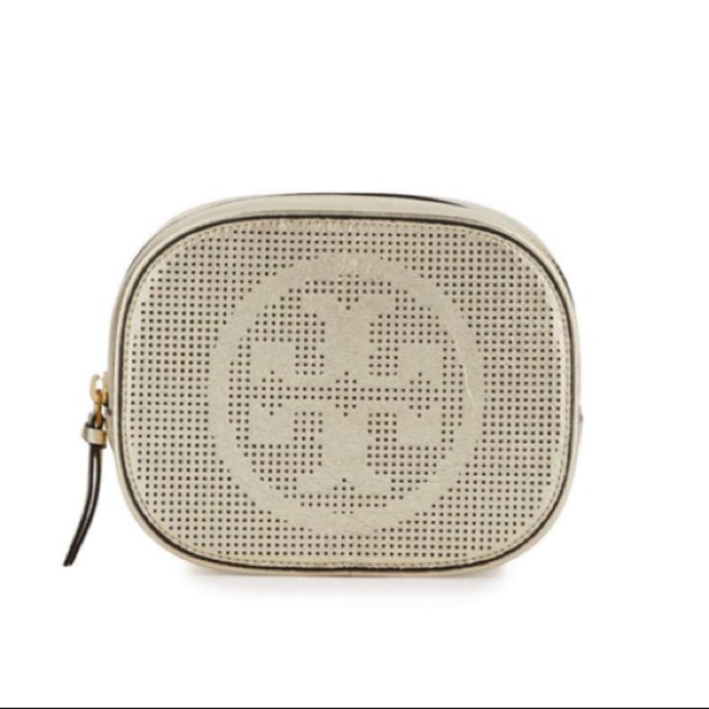 Tory Burch Logo-Perforated Round Cosmetic Bag
